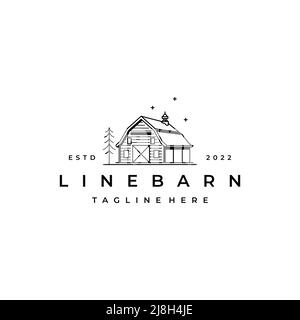 Retro Line art Wood Barn Farm Design logo minimaliste Illustration de Vecteur