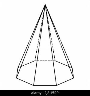 Forme géométrique pyramidale octogonale. Contours noirs sur fond blanc. Illustration de Vecteur