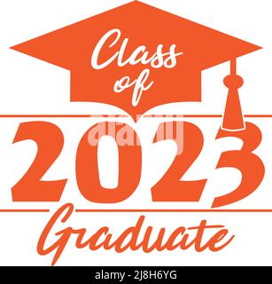Graphique orange de la classe 2023 avec chapeau de graduation Banque D'Images