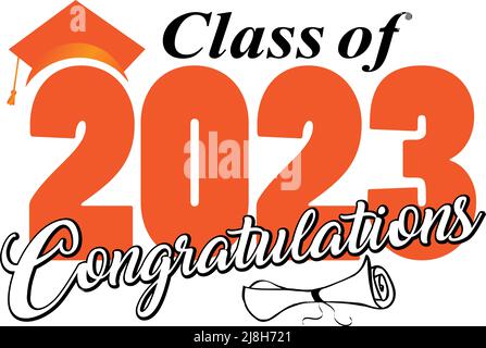 Classe de 2023 Félicitations graphiques orange et noir Banque D'Images