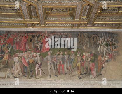 Lampe de mosquée à dorure et émail avec le blason du porte-gobelet, syrien, 14th siècle (verre); Museo Nazionale del Bargello, Florence, Toscane, Italie; . Banque D'Images