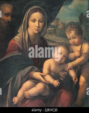 Madonna et l'enfant avec le jeune Saint-Jean-Baptiste (panneau) par Pisano, Niccolo (Niccolò di Bartolomeo dell'Abragia) (1470-c.1536); 62x50 cm; Galleria degli Uffizi, Florence, Toscane, Italie ; Italien, hors copyright. Banque D'Images