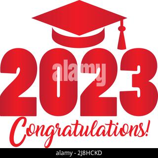 Graphique de félicitations de classe 2023 avec capuchon de graduation rouge Banque D'Images