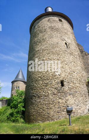 Tour du château de Bourscheid, château médiéval à Bourscheid, quartier Diekirch, Ardennes, Luxembourg, Europe, Banque D'Images