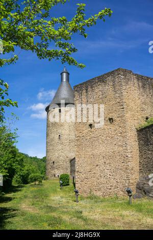 Tour du château de Bourscheid, château médiéval à Bourscheid, quartier Diekirch, Ardennes, Luxembourg, Europe, Banque D'Images