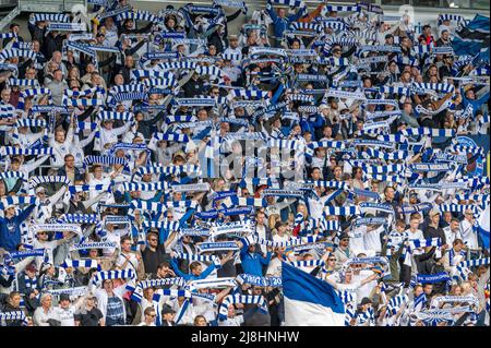 Peking fanz fans de l'IFK Norrkoping montrant leurs couleurs au jeu entre IFK Norrkoping et GIF Sundsvall.in la première division suédoise Allsvensk Banque D'Images