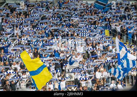 Peking fanz fans de l'IFK Norrkoping montrant leurs couleurs au jeu entre IFK Norrkoping et GIF Sundsvall.in la première division suédoise Allsvensk Banque D'Images