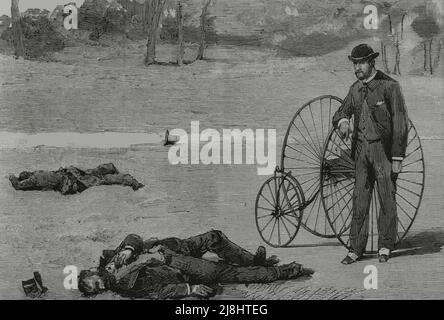 Irlande, Dublin. Meurtres de Phoenix Park. Assassinat de Lord Frederick Cavendish (Secrétaire en chef de l'Irlande) et de Thomas Henry Burke (sous-secrétaire permanent de l'Irlande), sur 6 mai 1882. Découverte de leurs cadavres. Gravure, 1882. Banque D'Images