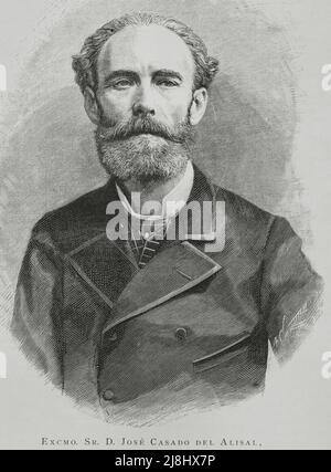 José María Casado del Alisal (1832-1886). Peintre espagnol. Portrait. Gravure par Arturo Carretero, 1882. Banque D'Images