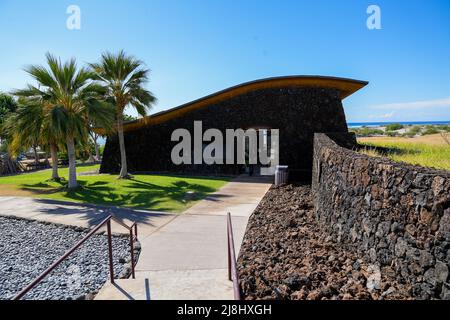 Centre d'accueil du lieu historique national de pu'ukohola Heiau sur la grande île de Hawai'i dans l'océan Pacifique Banque D'Images