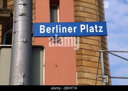 Hagen, Allemagne. Panneau de la place Berliner Platz. Banque D'Images