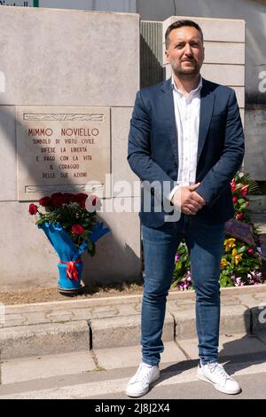 Naples, Italie. 16th mai 2022. Commémoration de Domenico Noviello, le 16 mai 2022, dans le lieu où il a été tué par la Camorra, dans la via Lénine à Castelvolturno. Crédit : Agence photo indépendante/Alamy Live News Banque D'Images