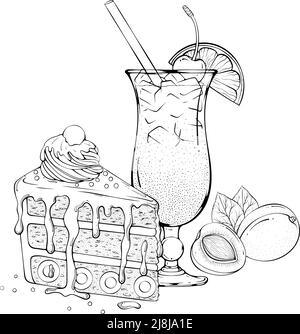 Encore plus de vie avec des cocktails et de l'art de la ligne de gâteau Illustration de Vecteur