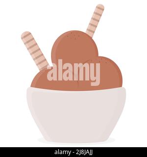 Boules de glace au chocolat dans un bol Illustration de Vecteur