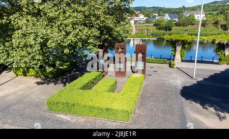 Monument « Abkabominer », lieu de la signature en 1985 de l'Accord de Schengen, Schengen, Luxembourg Banque D'Images