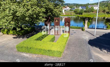 Monument « Abkabominer », lieu de la signature en 1985 de l'Accord de Schengen, Schengen, Luxembourg Banque D'Images