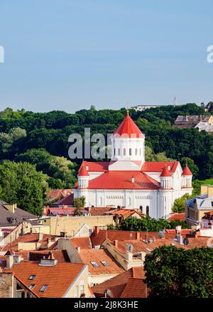 Vue vers la cathédrale orthodoxe du Théotokos, vieille ville, Vilnius, Lituanie Banque D'Images