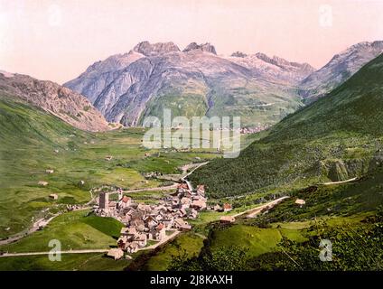 Hospental et col de Furka, Uri, Suisse 1890. Banque D'Images