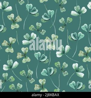 Motif sans couture avec feuilles de trèfle. Illustration aquarelle dessinée à la main. Banque D'Images