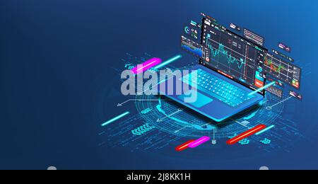 Bannière Web Trading Platform en isométrique Illustration de Vecteur
