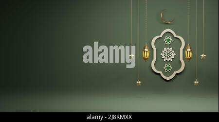 3D rendu de l'Eid al Adha avec fond ornamental doré de luxe, zone de texte d'espace de copie Banque D'Images