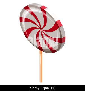 Lollipop Swirl Candy Spiral Isométrique. Doux spirale rayures caramel, sur bâton, dessin animé vectoriel style illustration isolée Illustration de Vecteur