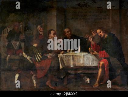Cena in Emmaus - olio su tela - pittore lombardo del primo quarto del XVII secolo - Milano, Italia, chiesa di San Lorenzo Banque D'Images