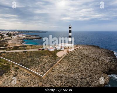 Vue aérienne de Far d'Artrutx sur Minorque, Espagne. Banque D'Images