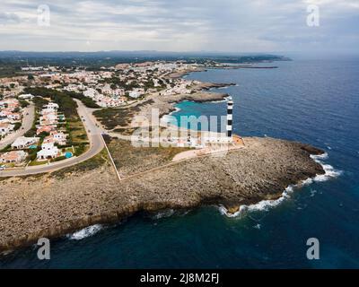 Vue aérienne de Far d'Artrutx sur Minorque, Espagne. Banque D'Images