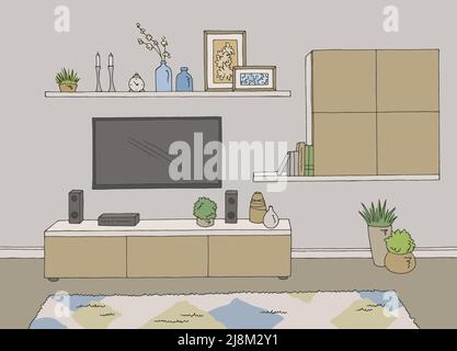Salon graphique couleur intérieur intérieur dessin illustration vecteur Illustration de Vecteur