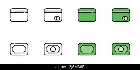 Ensemble vectoriel de cartes bancaires et de billets de banque en forme de caniche, isolé sur fond blanc. Illustration de Vecteur