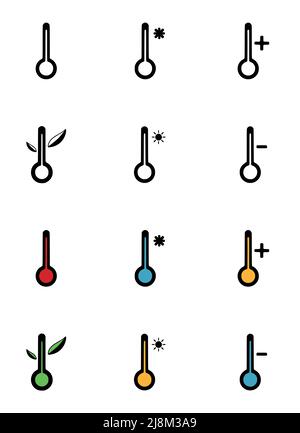 Ensemble de thermomètres vectoriels en forme de caniche, isolés sur fond blanc. Illustration de Vecteur