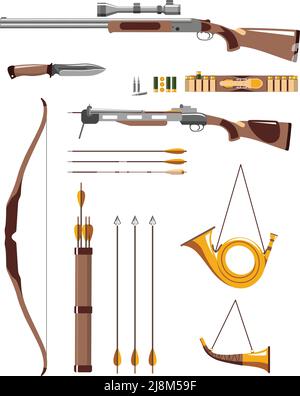 Armes et objets de chasse de style plat Illustration de Vecteur