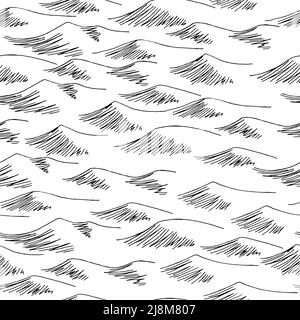 Motif vague de mer sans couture graphique surf noir blanc fond esquisse illustration vecteur Illustration de Vecteur