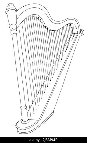 Harpe isolé graphique noir blanc esquisse illustration vecteur Illustration de Vecteur