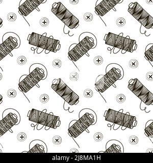 Répétition sans couture des bobines et boutons de filetage, dessins à la main dans un style d'esquisse. Filetage. Bouton. Fait à la main. Filetage. Illustration simple vectorielle Illustration de Vecteur