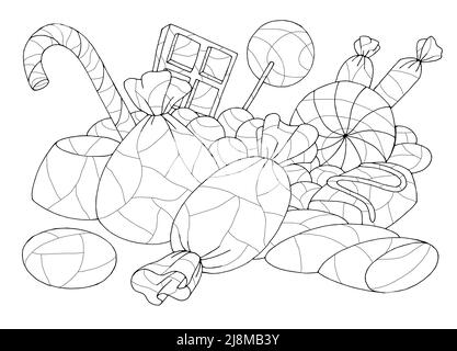 Dessin de couleur de bonbons doux aliment noir blanc isolé illustration vecteur Illustration de Vecteur