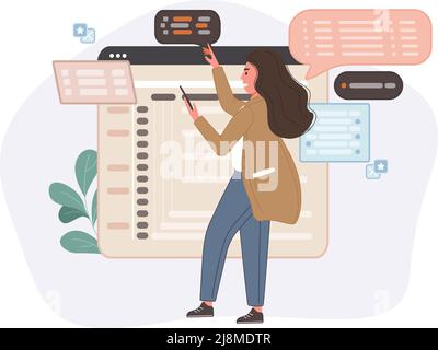 Programmeur travaillant sur le code de développement Web. Concevoir la programmation dans vr sur l'ordinateur. Concept de développeurs de logiciels professionnels d'illustration vectorielle Illustration de Vecteur