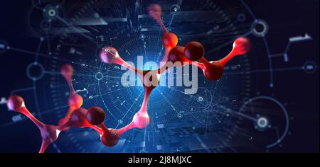 Structure du génome. Recherche médicale et technologies Internet. La nanotechnologie en action. Illustration de la molécule 3D. Laboratoire du futur Banque D'Images