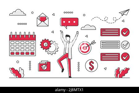 Réalisation d'objectifs personnels réussie. Illustration du monocolor du vecteur de réalisation de la cible et de la tâche Illustration de Vecteur