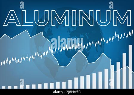 Graphique du marché boursier de l'aluminium sur fond bleu de finance avec chandeliers, ligne, colonnes Illustration de Vecteur