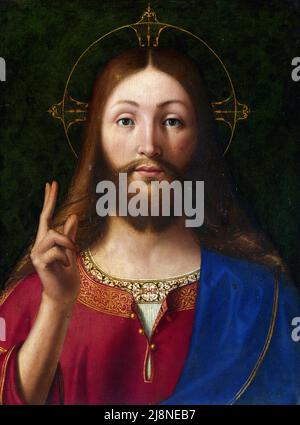 Christ Bénédiction par l'artiste italien de la Renaissance, Andrea Prepvitali, huile sur peuplier, c. 1512-15 Banque D'Images