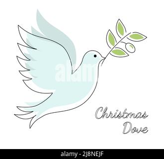 Noël Dove Pigeone en couleurs festives Joyeux Noël et bonne année folk art web bannière oiseau illustration Peace Dove avec branche. Joyeux Christ Illustration de Vecteur