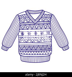 Vêtements d'hiver tricotés, illustration vectorielle plate. Page de coloriage hiver pour chandail enfant avec motif Illustration de Vecteur