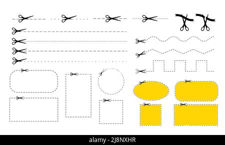Icône de repère de ligne pointillée coupée des curseurs définir une illustration vectorielle à plat. Illustration de Vecteur