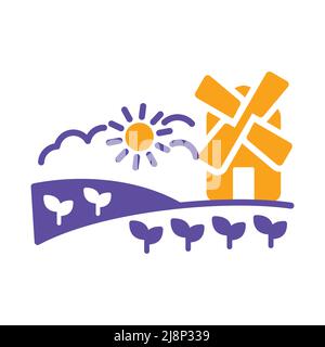 Paysage rural avec icône de glyphe de moulin à vent. Panneau Agriculture. Symbole graphique pour la conception de votre site Web, votre logo, votre application, votre interface utilisateur. Illustration vectorielle, EPS10. Illustration de Vecteur