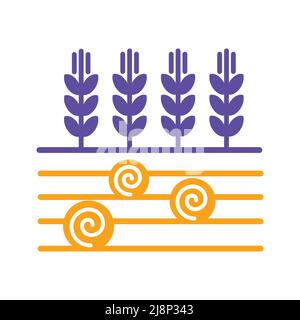 Les épis de blé, d'orge ou de seigle sur le champ et les balles rondes de foin icône de glyphe. Panneau Agriculture. Symbole graphique pour la conception de votre site Web, votre logo, votre application, votre interface utilisateur. Vecteur i Illustration de Vecteur