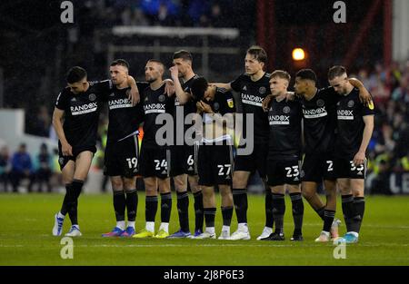 Nottingham, Royaume-Uni. 17th mai 2022. Les joueurs de Sheffield United se disputent des pénalités lors du match de championnat Sky Bet au City Ground, à Nottingham. Le crédit photo devrait se lire: Andrew Yates/Sportimage crédit: Sportimage/Alay Live News Banque D'Images