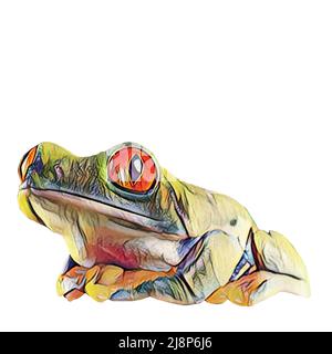 Facile à couper, grenouille dessinée à la main sur fond blanc pour votre créativité Banque D'Images