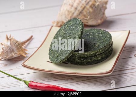 Asiatique Sea Food Green Compressed Kelp Silk Banque D'Images